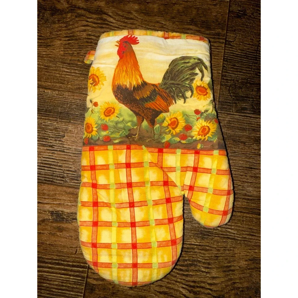 Rooster‎ Sunflower Oven Mitt and Pot Holder Set Farmhouse Kitchen Decor